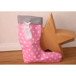 Nikolausstiefel|Monemy Nikolausstiefel rosa grau Sterne mit Namen