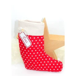 Outlet Nikolausstiefel rot beige Sterne mit  Namen personalisiert / Nikolaus Socke / Stiefel / Strumpf aus Stoff Nikolausstiefel