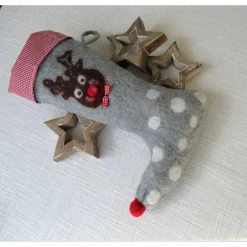 Nikolausstiefel|Maoma-Kreativdesign Nikolausstiefel Weihnachststiefel gefilzt mit Rentier und Karostoff nachhaltig