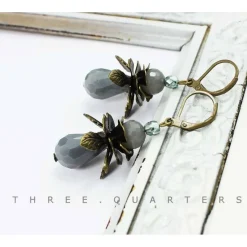 Ohrringe, filigran, grau, Tropfen, antik, bronze, dunkelgrau, Metall, bronze, Blüten, türkis, Blätter, Metall, Hochzeit, Geschenk, vintage Brautschmuck