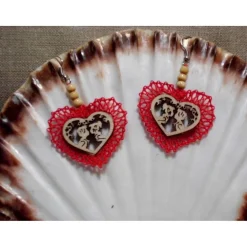 Best Ohrringe handgeklöppelt Holzbild Handarbeit Unikat Herzen Valentinstag Geschenk Oktoberfest Accessoires