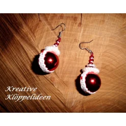 Weihnachtsaccessoires|Kreative Klöppelideen Ohrringe rot weiß Christbaumkugel Weihnachtskugel