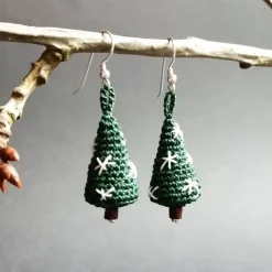 New Ohrringe Weihnachtsbaum sehr fein aus Baumwolle gehäkelt mit Silber-Ohrhaken Weihnachtsaccessoires