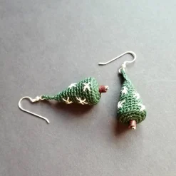 New Ohrringe Weihnachtsbaum sehr fein aus Baumwolle gehäkelt mit Silber-Ohrhaken Weihnachtsaccessoires