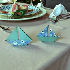 Tischdekoration|pollimarket Origami Segelboote Tischdeko Pfau Feder Blau Grün – Für Konfirmation, Taufe & Hochzeit (10 Stück)