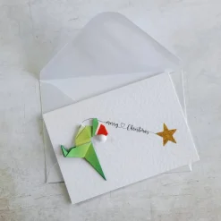 Clearance Origami Weihnachtskarte Dinosaurus mit Stern - Einzigartige Weihnachtskarte - Frohe Weihnachten - Papierkunst Weihnachtskarten