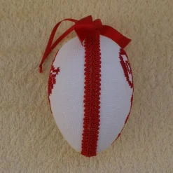 Best Osterdeko, Kreuzstich Osterei Handarbeit gestickt  religiöses Motiv   12cm, rot weiß, Ostereier