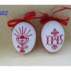 Best Osterdeko, Kreuzstich Osterei Handarbeit gestickt  religiöses Motiv   12cm, rot weiß, Ostereier