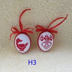 Best Osterdeko, Kreuzstich Osterei,  Oster Motiv  Handgestickt, rot-weiß 6cm Ostereier