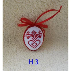 Best Osterdeko, Kreuzstich Osterei,  Oster Motiv  Handgestickt, rot-weiß 6cm Ostereier
