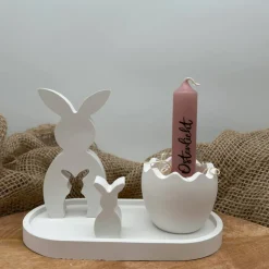Best Osterdeko Set mit Hasenfigur & Ei Kerzenhalter aus Keramikpulver – moderne Tischdeko Ostern Osterdeko