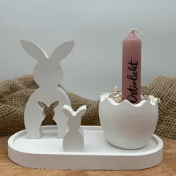 Best Osterdeko Set mit Hasenfigur & Ei Kerzenhalter aus Keramikpulver – moderne Tischdeko Ostern Osterdeko