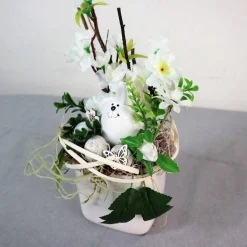 Sale Osterdeko weiß mit Hase, Tischgesteck Osterdeko