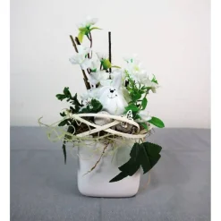 Sale Osterdeko weiß mit Hase, Tischgesteck Osterdeko
