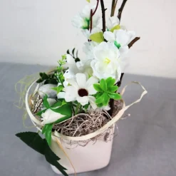 Sale Osterdeko weiß mit Hase, Tischgesteck Osterdeko