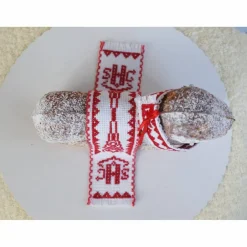 Outlet Osterdeko, Weiheset für das Osterlamm,  rot weiß Kreuzstich Ostertischdeko