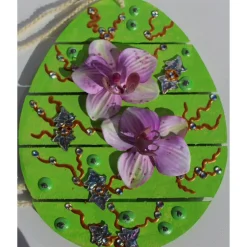 Best Osterei ORCHIDEENZAUBER Collage Acrylmalerei auf einem Holzei Künstler-Ei Wanddeko Collage Blütenbild Osterdekoration Osterdeko