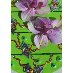 Best Osterei ORCHIDEENZAUBER Collage Acrylmalerei auf einem Holzei Künstler-Ei Wanddeko Collage Blütenbild Osterdekoration Osterdeko