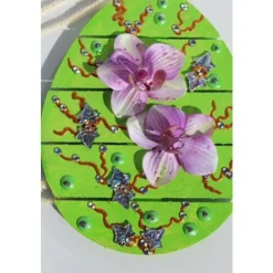Best Osterei ORCHIDEENZAUBER Collage Acrylmalerei auf einem Holzei Künstler-Ei Wanddeko Collage Blütenbild Osterdekoration Osterdeko