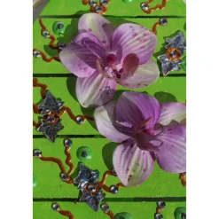 Best Osterei ORCHIDEENZAUBER Collage Acrylmalerei auf einem Holzei Künstler-Ei Wanddeko Collage Blütenbild Osterdekoration Osterdeko