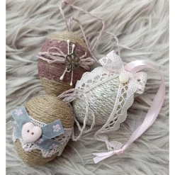 Clearance OSTEREIER * DEKO * VINTAGESTIL * LANDHAUSSTIL * ROSA/MAUVE/BEIGE * CA 6 - 6,5 CM  * JUTEBAND/DEKOBANDSPITZE Ostereier