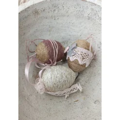 Clearance OSTEREIER * DEKO * VINTAGESTIL * LANDHAUSSTIL * ROSA/MAUVE/BEIGE * CA 6 - 6,5 CM  * JUTEBAND/DEKOBANDSPITZE Ostereier