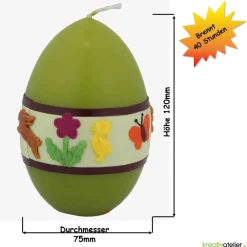 Hot Ostereikerze in grün mit fröhlich-buntem Osterreigen verziert  Ostergeschenk Osterkerze Osterdeko Osterkerzen
