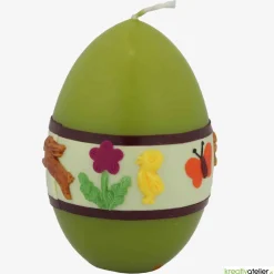 Hot Ostereikerze in grün mit fröhlich-buntem Osterreigen verziert  Ostergeschenk Osterkerze Osterdeko Osterkerzen