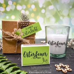 Hot Osterfeuer to go Kerze mit Schriftzug wahlweise mit Lindt Schokohase - Ostergeschenk, Mitbringsel, Ostern, Gastgeschenk Osterkerzen