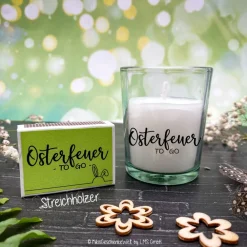 Hot Osterfeuer to go Kerze mit Schriftzug wahlweise mit Lindt Schokohase - Ostergeschenk, Mitbringsel, Ostern, Gastgeschenk Osterkerzen