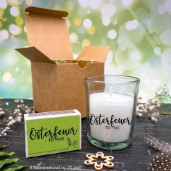Hot Osterfeuer to go Kerze mit Schriftzug wahlweise mit Lindt Schokohase - Ostergeschenk, Mitbringsel, Ostern, Gastgeschenk Osterkerzen