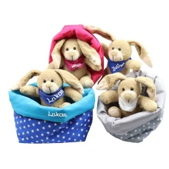 Best Ostergeschenk Osterkörbchen mit Hasen personalisiert Stoffkörbchen - Geschenk zu Ostern mit Namen Set aus Kuscheltier Osterhasen