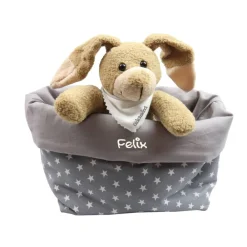 Best Ostergeschenk Osterkörbchen mit Hasen personalisiert Stoffkörbchen - Geschenk zu Ostern mit Namen Set aus Kuscheltier Osterhasen