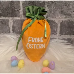 New Oster-Geschenkbeutel Karotte aus Nikkistoff – 12 x 20 cm – „Frohe Ostern“ – Personalisierbar Geschenkverpackungen