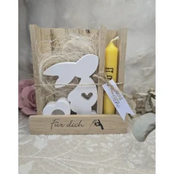 Best Ostergeschenk-Set „Für dich“ – Holzbox mit Raysin Hase & Herz-Kerzenhalter Ostergeschenke