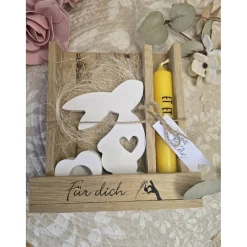 Best Ostergeschenk-Set „Für dich“ – Holzbox mit Raysin Hase & Herz-Kerzenhalter Ostergeschenke