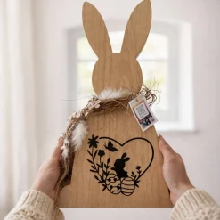 Outlet Osterhase aus Holz – Handgefertigte Dekofigur für den Frühling, Wohnzimmer & Ostertisch Osterhasen
