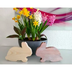 Clearance Osterhase aus Holz / Hase / natur oder metallic Osterhasen