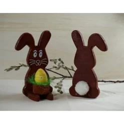 Best Osterhase aus Holz handgemacht – Rustikale Osterdeko, Unikat mit Ei & Puschel Osterhasen