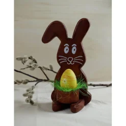 Best Osterhase aus Holz handgemacht – Rustikale Osterdeko, Unikat mit Ei & Puschel Osterhasen