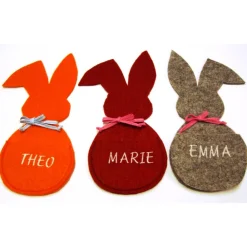 Outlet Osterhasen Filz mit Tasche personalisierbar mit Name Geldgeschenk Gutscheine-Verpackung dunkelrot orange graumeliert Geschenkverpackungen