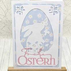 Outlet Osterkarte Hase im Ei – Frühlingskarte in Rosa/Blau Pastell mit Umschlag Osterkarten