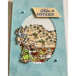 Best Osterkarte mit Hasen + Möhrenfeld Ostern 3D Grusskarte Handgefertigt  Bunt Töne Hochfromat A6 Osterkarten