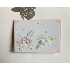 Outlet Osterkarte mit Hasengesicht und Blumenkranz 3D Ostergrüße Osterkarten