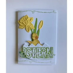 Best Osterkarte mit Küken +  Narzissen Ostern 3D Grusskarte Handgefertigt Hochformat DINA6 Gelb Grün Osterkarten