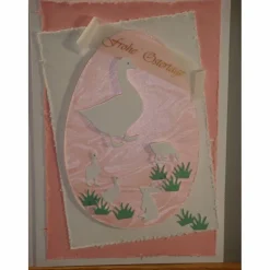 Sale Osterkarte mit Küken und Osterhase Unikat elegant in pastell rosa weiß Osterkarten