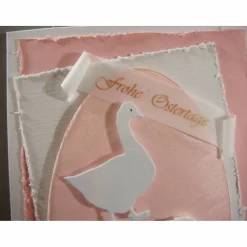 Sale Osterkarte mit Küken und Osterhase Unikat elegant in pastell rosa weiß Osterkarten