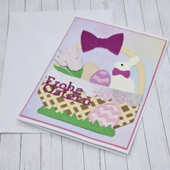 Discount Osterkarte Osternest pink – Handgemachte Grußkarte mit rosa Osterdeko Osterkarten