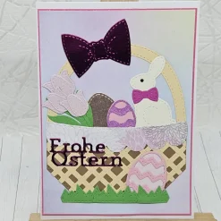 Discount Osterkarte Osternest pink – Handgemachte Grußkarte mit rosa Osterdeko Osterkarten