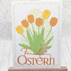 Outlet Osterkarte Tulpenstrauß orange/gelb – Frühlingsgruß mit Umschlag Osterkarten